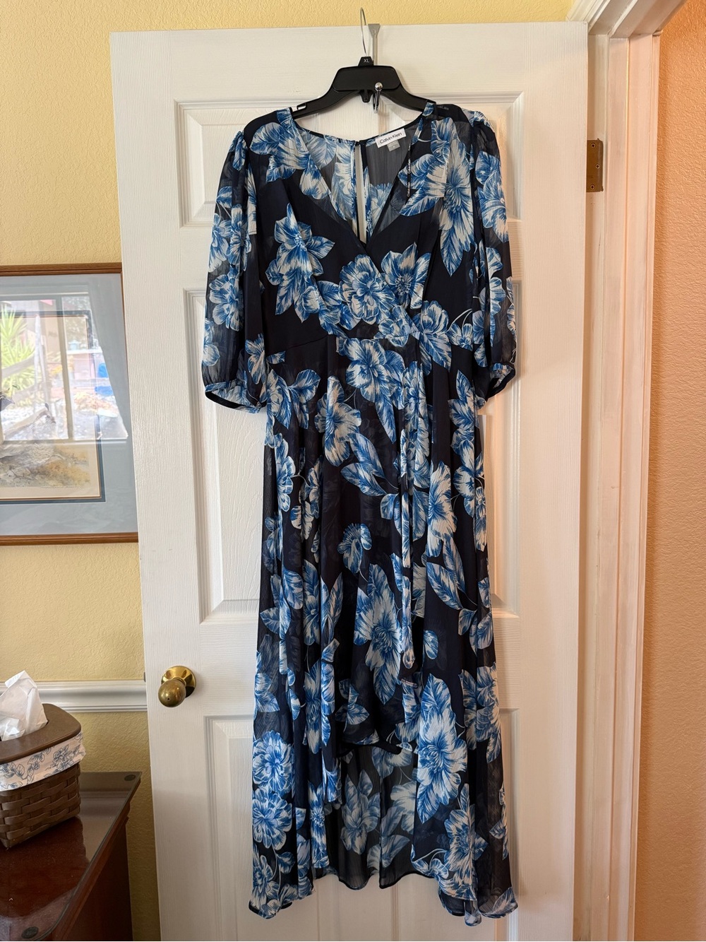 Calvin Klein Floral Maxi Dress - Blue Floral on Black